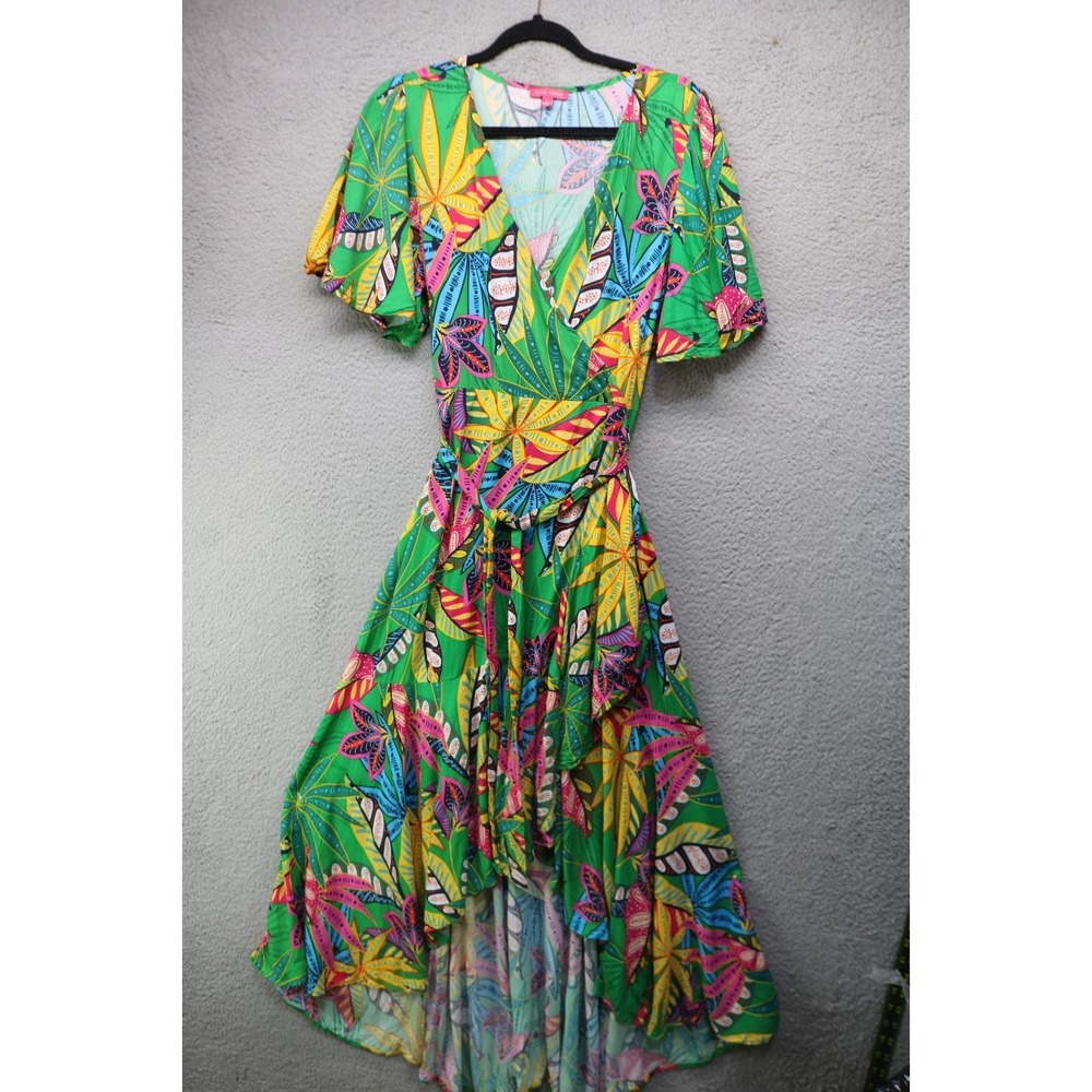 Flying Tomato Short Flutter Sleeves Hi-Lo Maxi Wrap Dress-Large-Whimsigoth